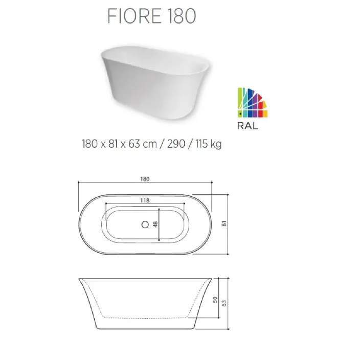 Hovedbilde OUTLET: Balteco Fiore Frittstående Badekar - 180x81 cm – Matt ...