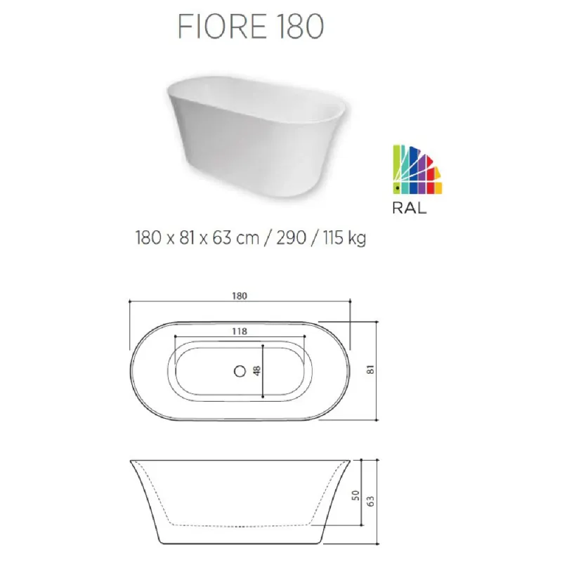 OUTLET: Balteco Fiore Frittstående Badekar - 180x81 cm – Matt hvit