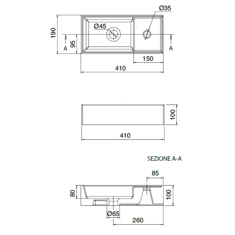 OUTLET: Scarabeo Teorema 2.0 servant 41x19 cm toppmontert
