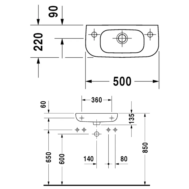 Duravit D-Code 50x22 cm servant - vegghengt 