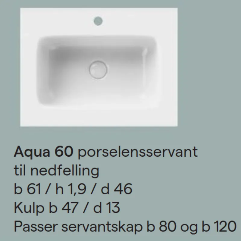 OUTLET: FossBad Aqua Nedfelt Servant 61x46 cm hvit