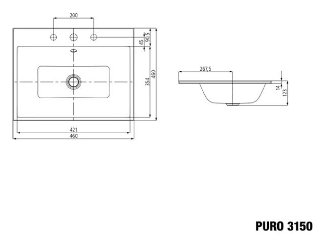 Hovedbilde Kaldewei PURO Mod 3150 Nedfelt Servant, 46x46 cm, Black Matt 100, 3 ...