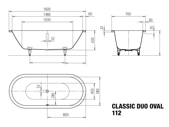 Hovedbilde Kaldewei CLASSIC DUO OVAL Mod 112 Innebygd Badekar, 160x70 cm, ...