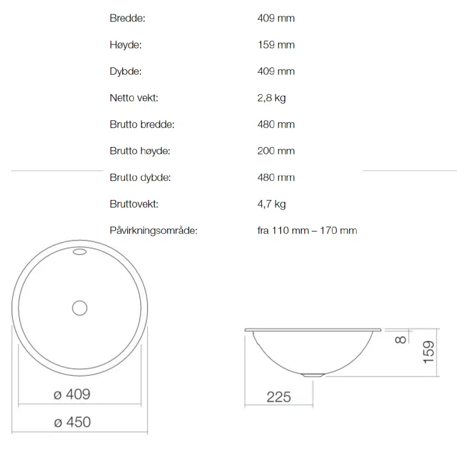Hovedbilde Alape UB.K450 servant ø40.9 cm underlimt