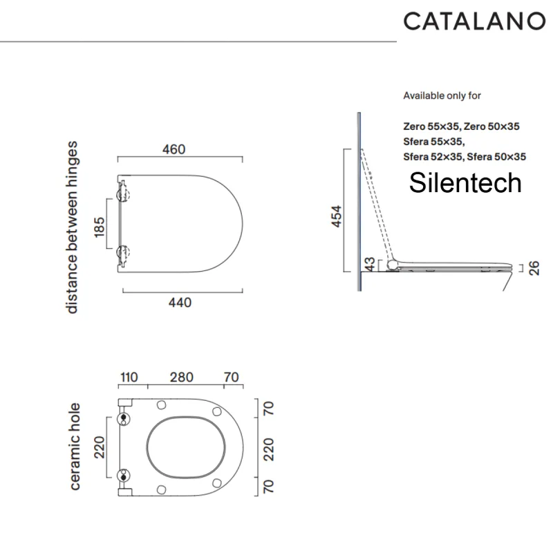 Catalano Zero/Sfera 50/52/55 Silentech Toalettsete med Soft-Close og Quick-Release - Hvit