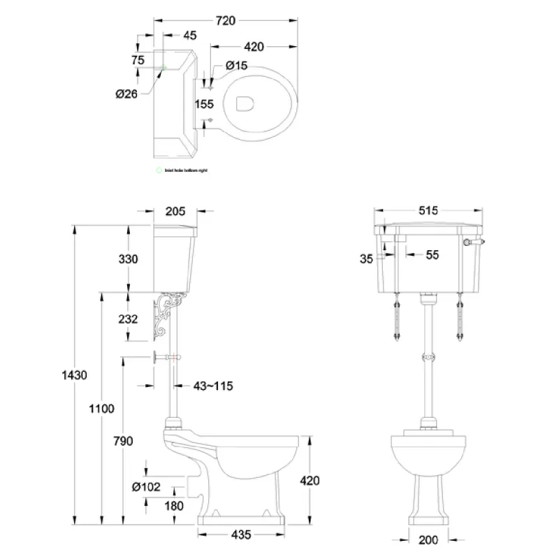 Burlington Standard Medium Level gulvtoalett inkl.52cm sisterne