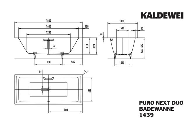 Hovedbilde Kaldewei PURO NEXT DUO Mod 1439 Innebygd Badekar, 180x80 cm, Alpine ...