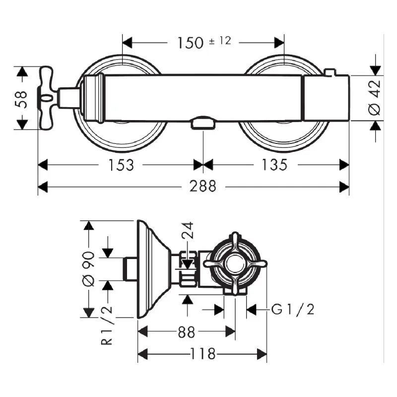 OUTLET: Axor Montreux Dusjbatteri med kryssgrep, Krom