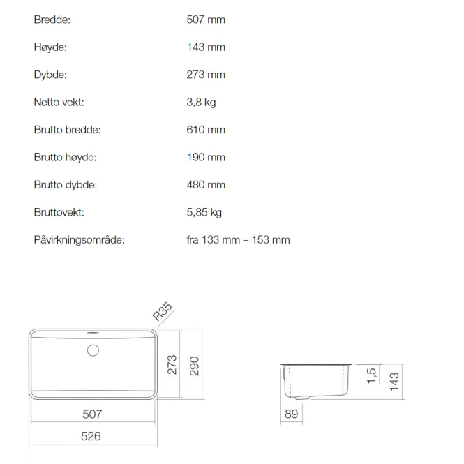 Hovedbilde Alape UB.R585 servant 50.7x27.3 cm underlimt