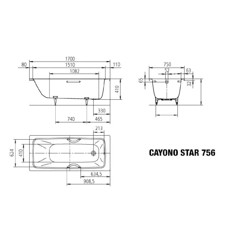 Kaldewei CAYONO STAR Mod 756 Innebygd Badekar 170x75 cm