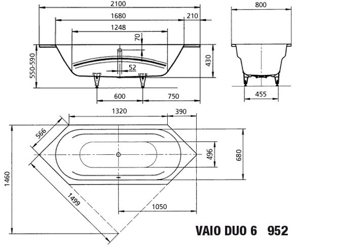 Hovedbilde Kaldewei VAIO DUO 6 Mod 952 Badekar 210x80 cm, Alpine White