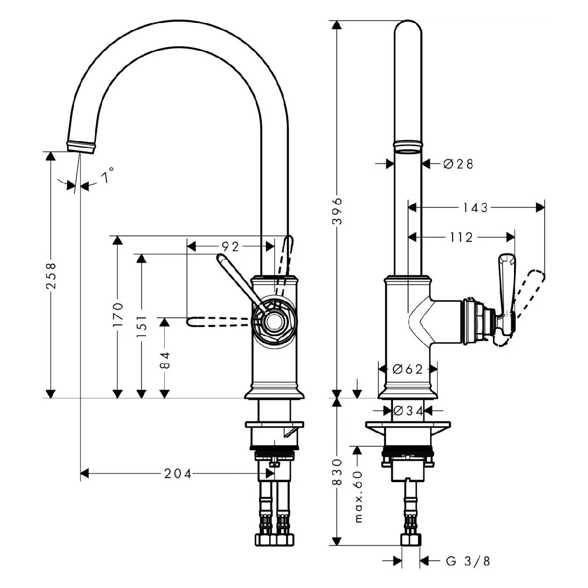 Axor Montreux 1-greps Kjøkkenbatteri 260