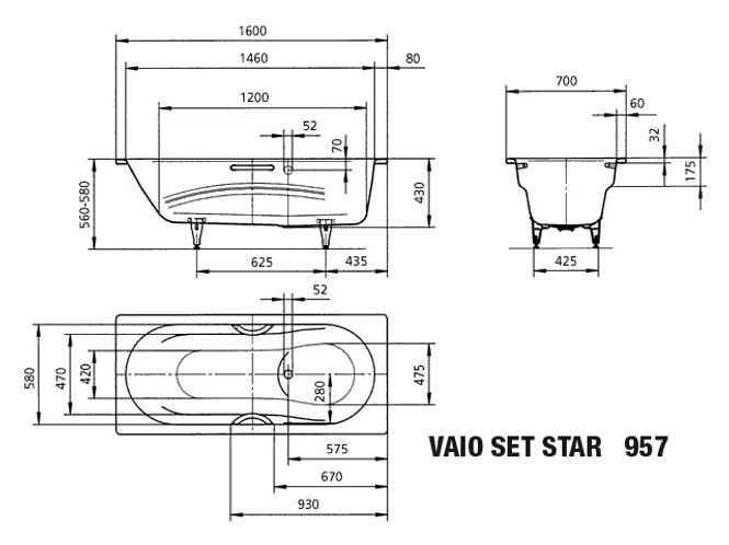 Hovedbilde Kaldewei VAIO SET STAR Mod 957 Badekar 160x70 cm, Bahama Beige, ...