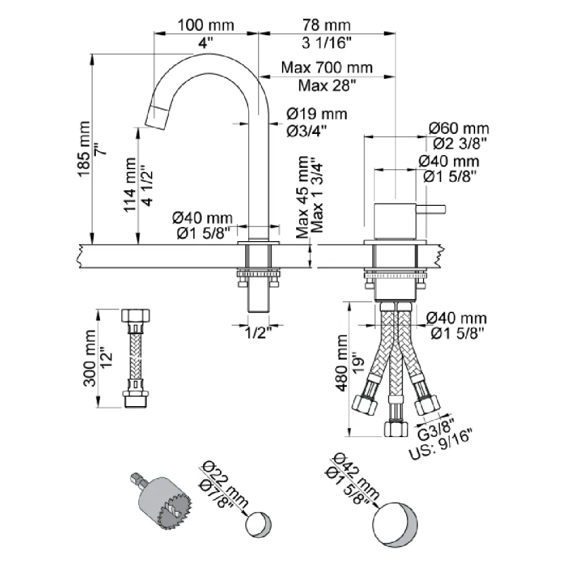 Vola 590B 2-hulls Servantbatteri