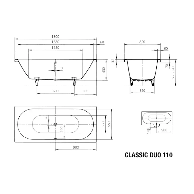 Kaldewei CLASSIC DUO Mod 110 Innebygd Badekar 180x80 cm