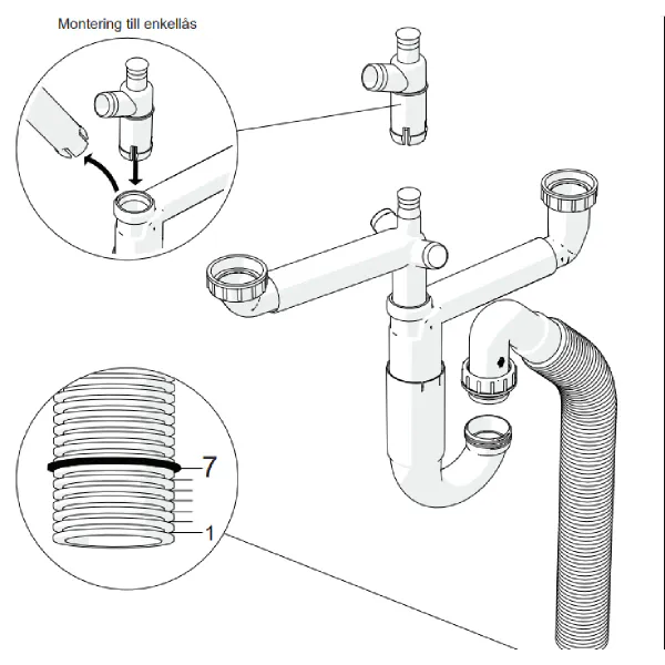 Hovedbilde Contura Steel Kjøkkenvannlås Universal ROT med flexislange