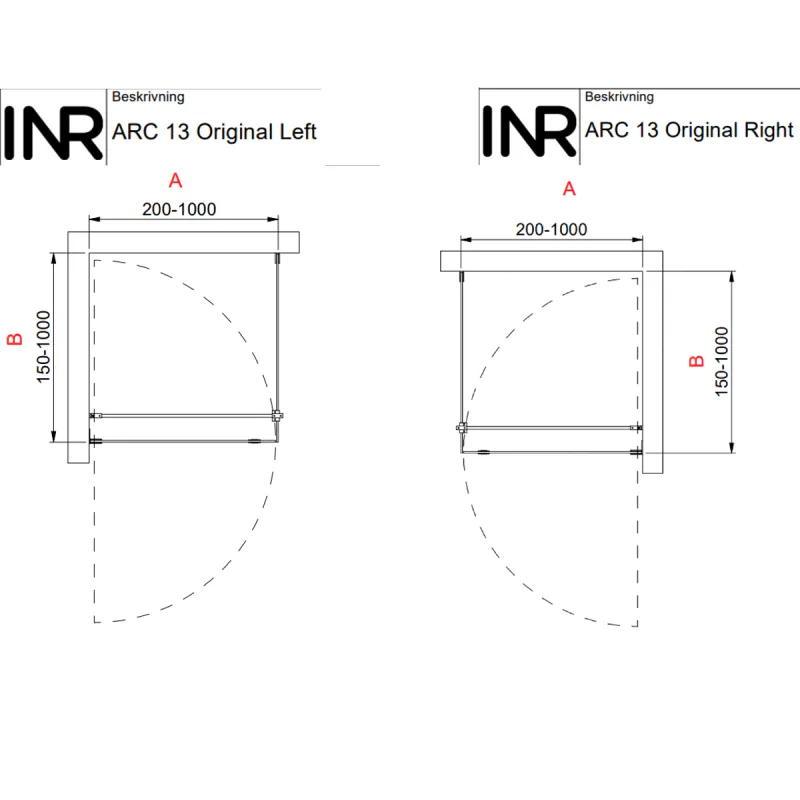 INR ARC 13 Original dør m/fastfelt for dusjhjørne