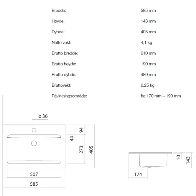 Hovedbilde Alape EB.R585H servant 58.5x40.5 cm nedfelt