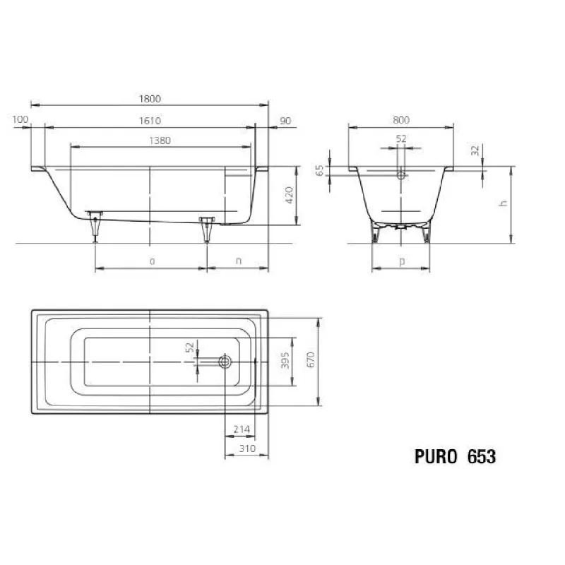 Kaldewei PURO Mod 653 Innebygd Badekar 180x80 cm
