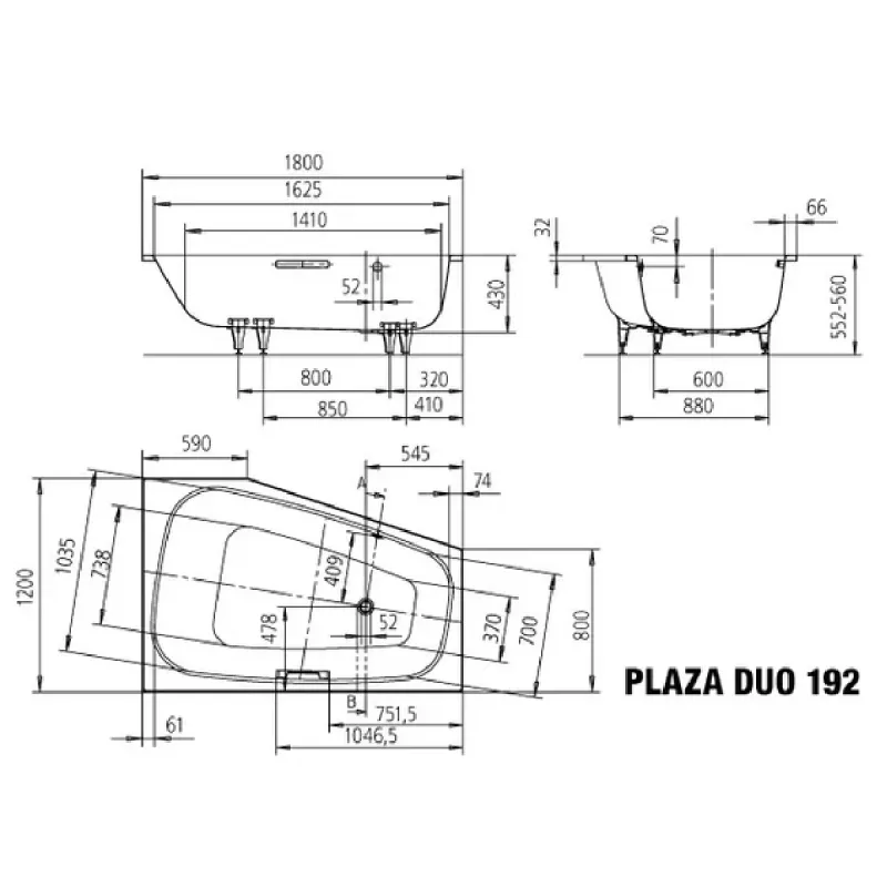 Kaldewei PLAZA DUO VENSTRE Mod 192 Innebygd Badekar 180x120 cm