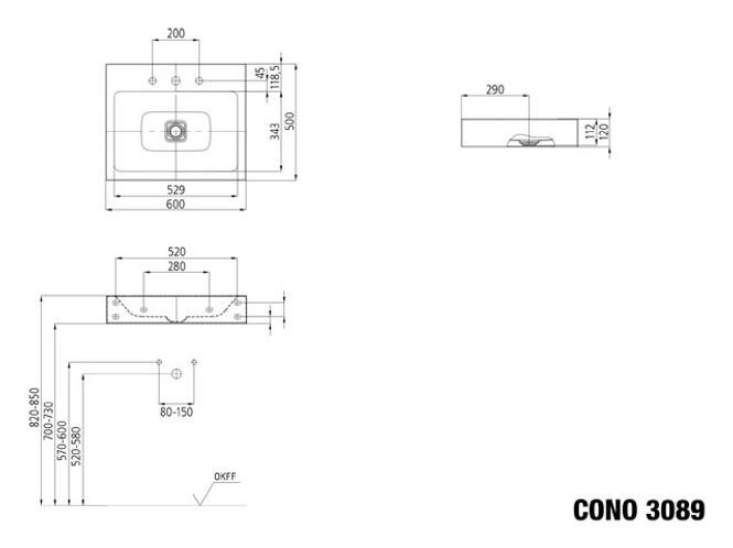Hovedbilde Kaldewei CONO Mod 3089 Vegghengt Servant, 60x50 cm, Warm Grey 10, 3 ...