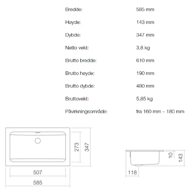 Hovedbilde Alape EB.R585 servant 58.5x34.7 cm nedfelt m/ overløp