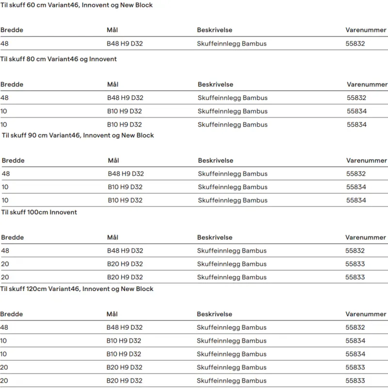FossBad Skuffeinnlegg Bambus 10x32 cm
