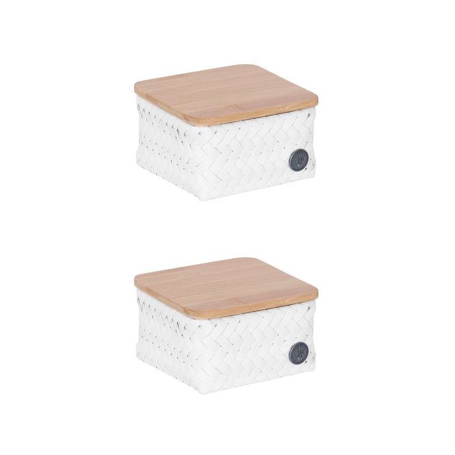 Hovedbilde Handed By Kurv square Hvit mini med bambuslokk