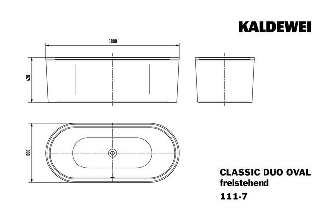 Hovedbilde Kaldewei CLASSIC DUO OVAL Mod 111-7 Frittstående Badekar, 180x80 cm, ...