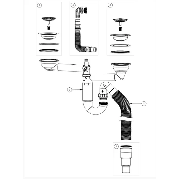 Hovedbilde Contura Steel Kjøkkenvannlås Pro med dobbel kurvventil og flexislange