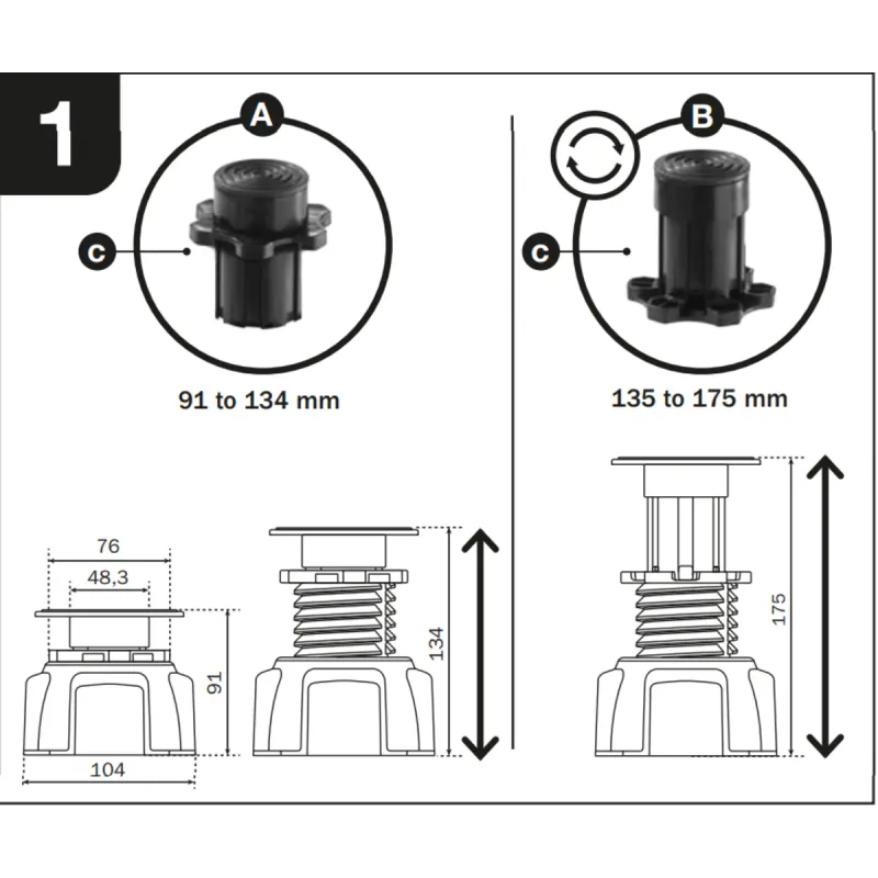 Kaldewei 4 justerbare føtter med støttering for dusjkar laget av SOLIDLITE