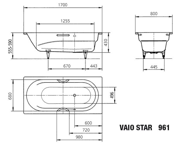 Hovedbilde Kaldewei VAIO STAR Mod 961 Badekar 170x80 cm, Pergamon, Easy-Clean ...