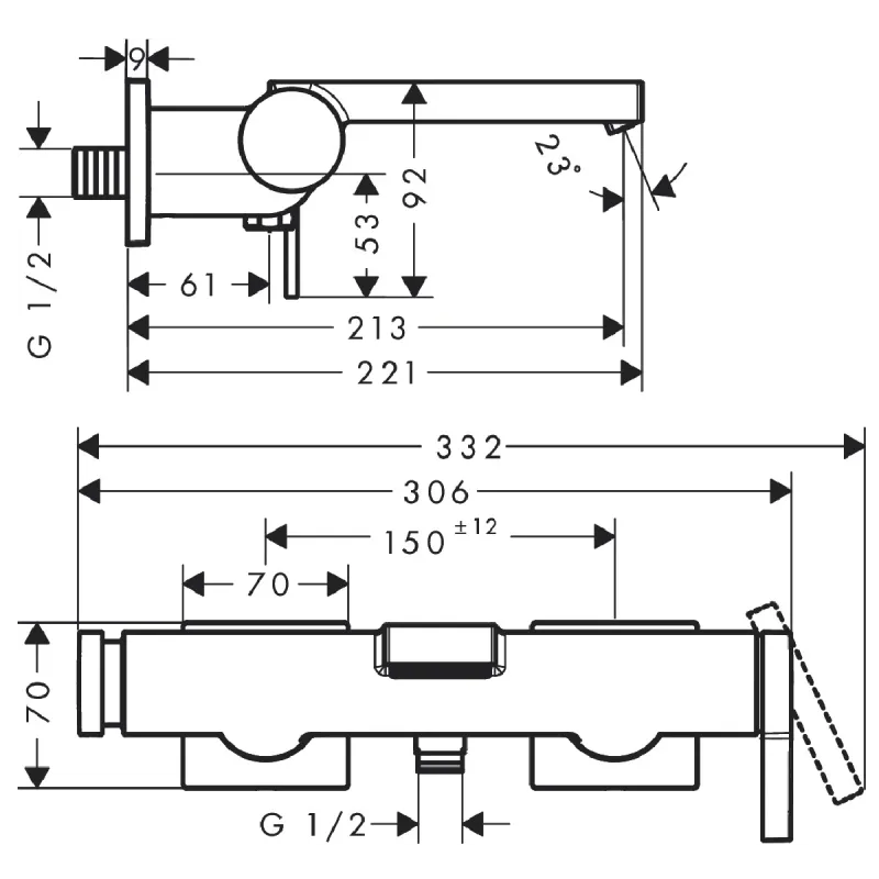 Hansgrohe Tecturis E 1-greps Badekarbatteri