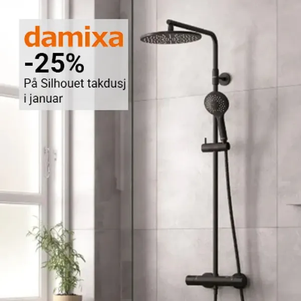 Tilbud på Damixa SIlhouet takdusj - velg mellom krom, matt sort, børstet stål, messing, kobber m.m.