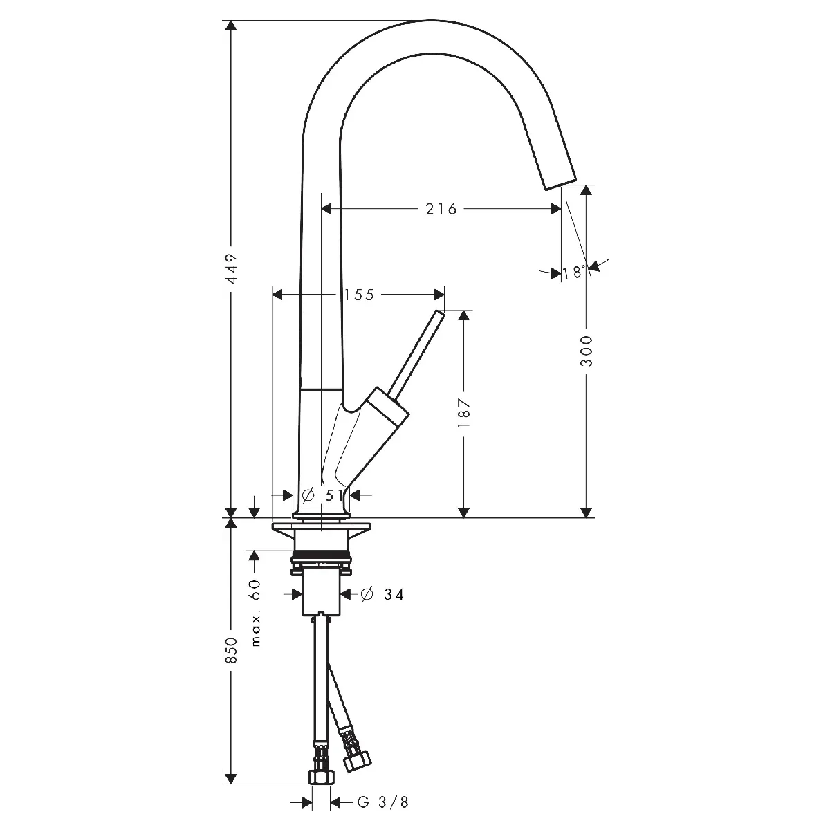 Axor Starck 1-greps Kjøkkenbatteri 300