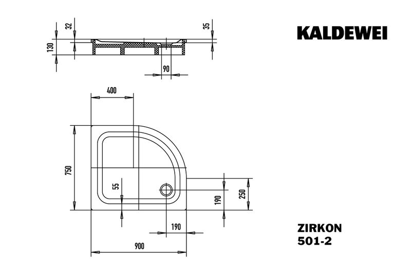 Kaldewei ZIRKON Mod 501-2 Dusjkar 90x75 cm, Bahama Beige, Easy-Clean Finish, med støtte